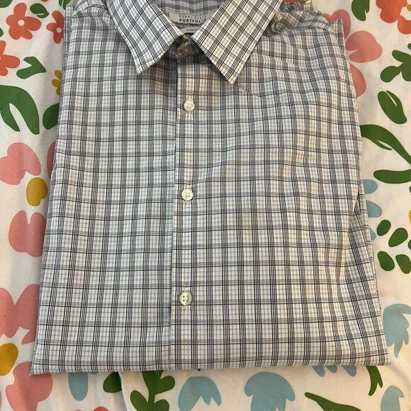 Full Cotton Quality Grey Plaid Button Down // Perry Ellis Slim Fit Men's Size XL - Picture 2 of 6